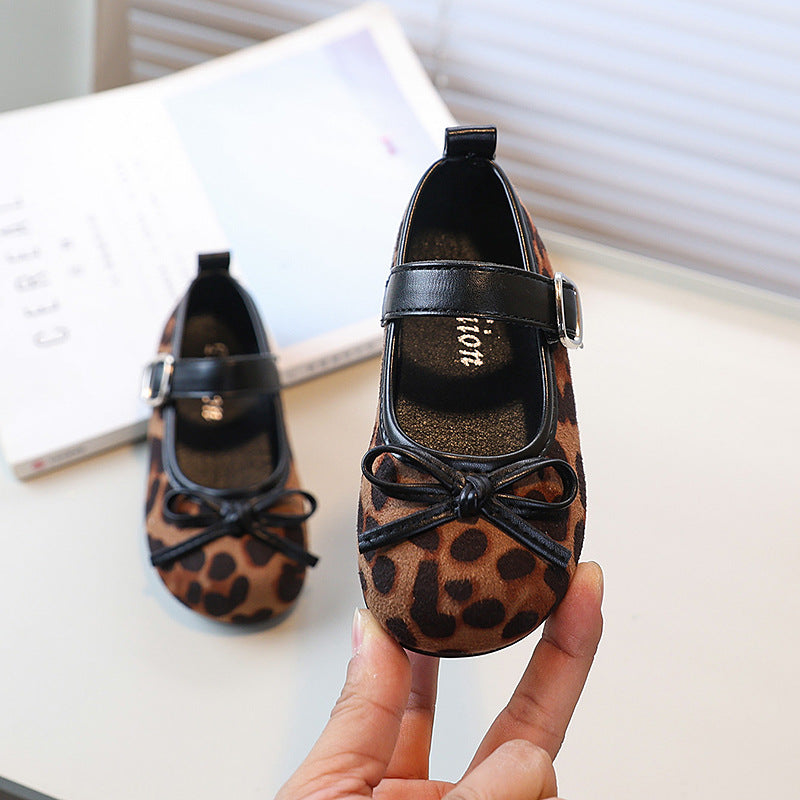 Vancahao cross-border bow flats small flats for women  spring new arrival leopard print easiest for match flats mary jane shoes