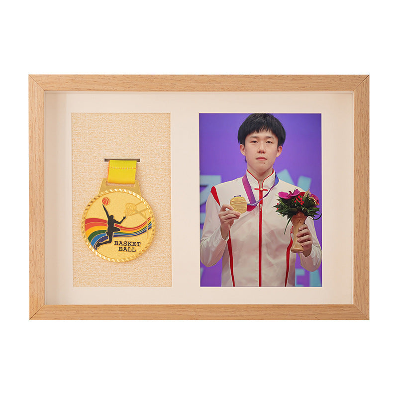 Wooden photo frame table medal storage display photo frame marathon gold medal hollow picture frame 10 inch keep medal