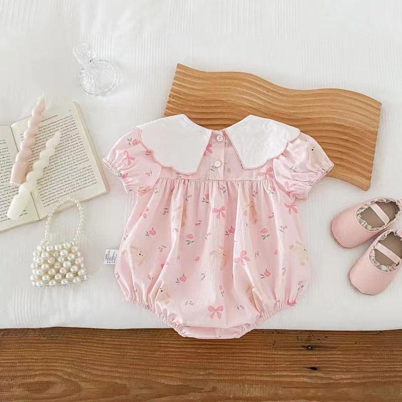 Newborn baby summer romper  - korean style short sleeve bodysuit - cute newborn outfit