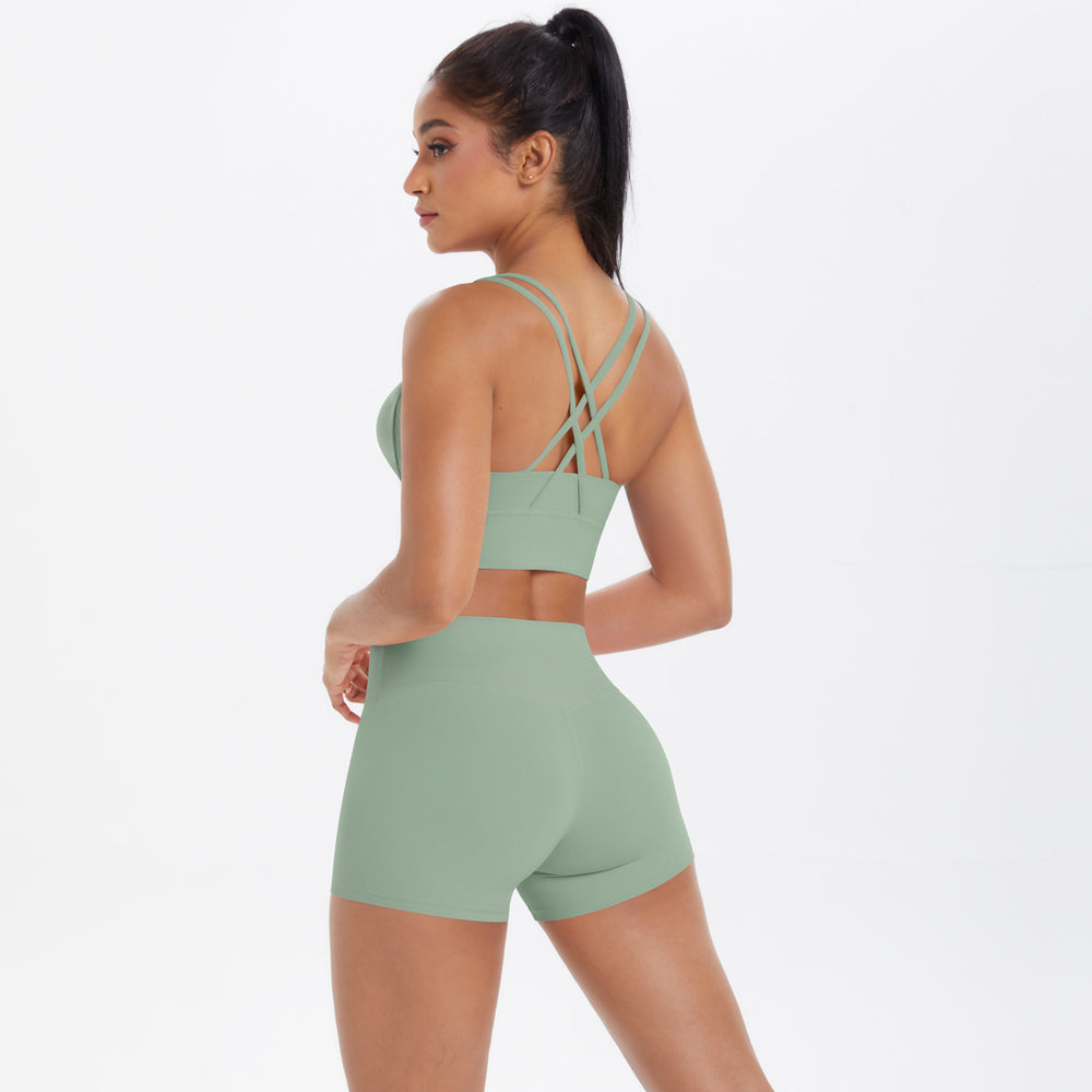 New arrival: barely-there brushed nylon yoga set - criss-cross back sports bra & quick-dry, figure-hugging, butt-lifting workout outfit