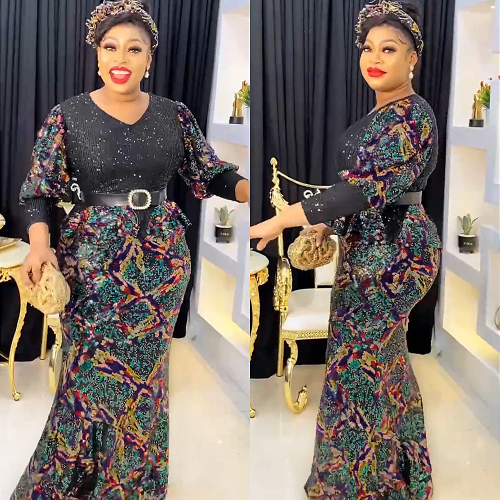 African plus size women's clothing  new european and american foreign trade  hot selling dress christmas party evening gown