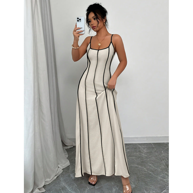 Ready-to-ship women's spaghetti strap, backless, color-block camisole dress for , 1688, and independent e-commerce stores