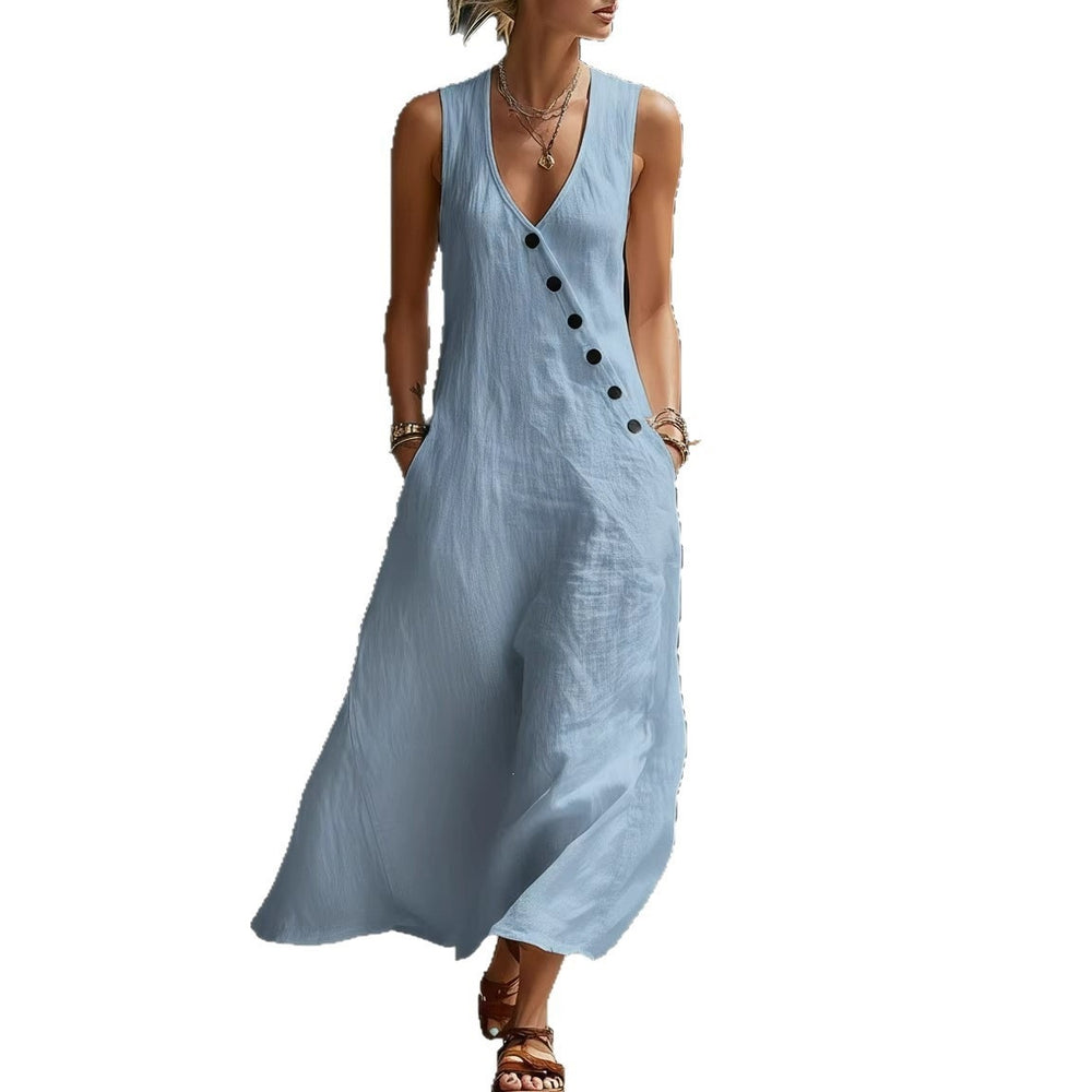 european and american women's summer cross-border  independent station vacation casual v neck sleeveless linen tank top