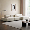 Custom module genuine leather sofa living room combination furniture, "tofu block" style italian & japanese cream-colored fabric sofa