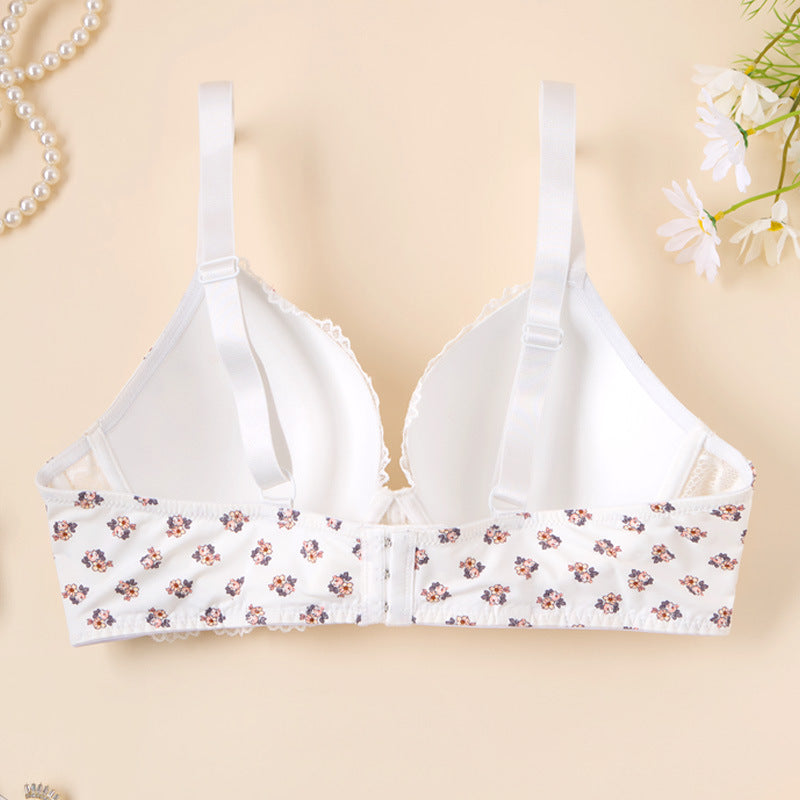 Fashion cross-border plus size plus size bra printinglace push-up push-up large breasts show small women's large breasts intimates