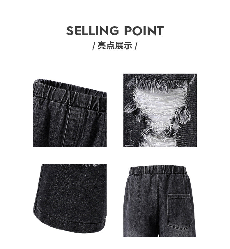 girl jeans black autum ripped letter pants elastic band pants looseloose pants kids pants