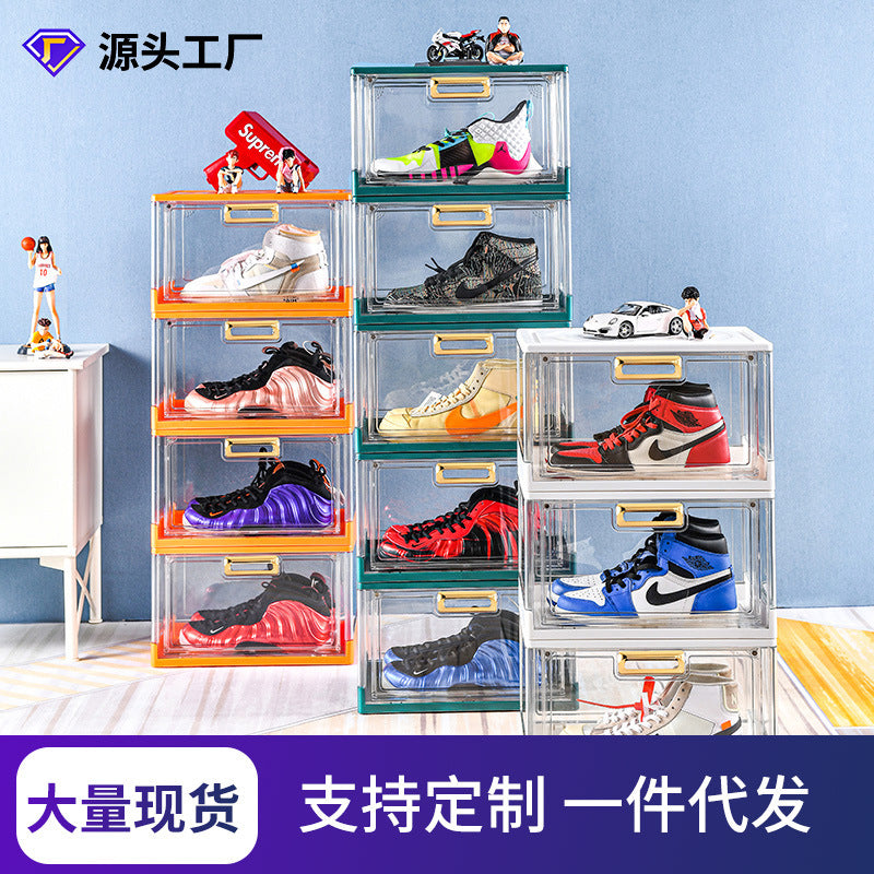 Foldable new multi-layer transparent shoe box aj sneaker storage box side open anti-oxidation Internet celebrity collection shoe wall magnetic attraction