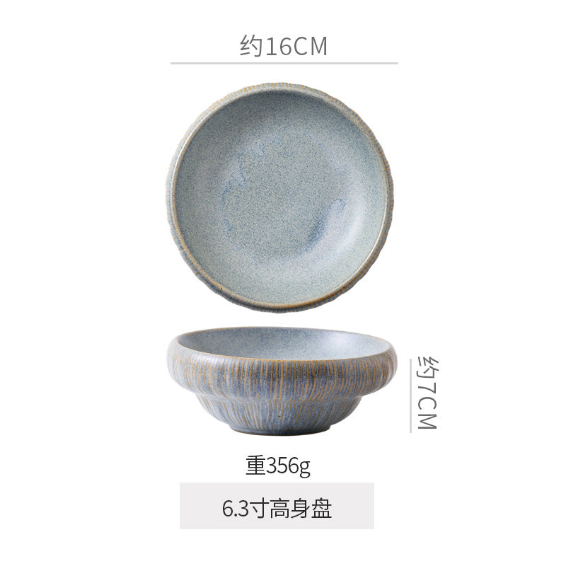 Retro kiln line pattern high-looking tableware restaurant hotel stylish display dessert plate steak plate for home dish plate