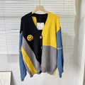 women's fall/winter cardigan sweater: color block denim sleeve, loose fit, fashionable single-breasted, versatile outerwear