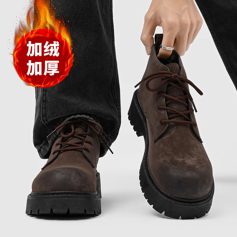 Derby shoes men's winternew arrivalhigh top british big toe bootsretro short boots workwearfleece-linedheattech cotton shoes for men
