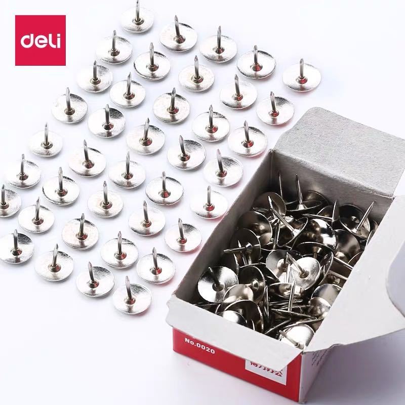 Deli Pushpins 0020 Metal round head pushpins 100 pieces/box, press pins, drawing board pushpins, metal pushpins