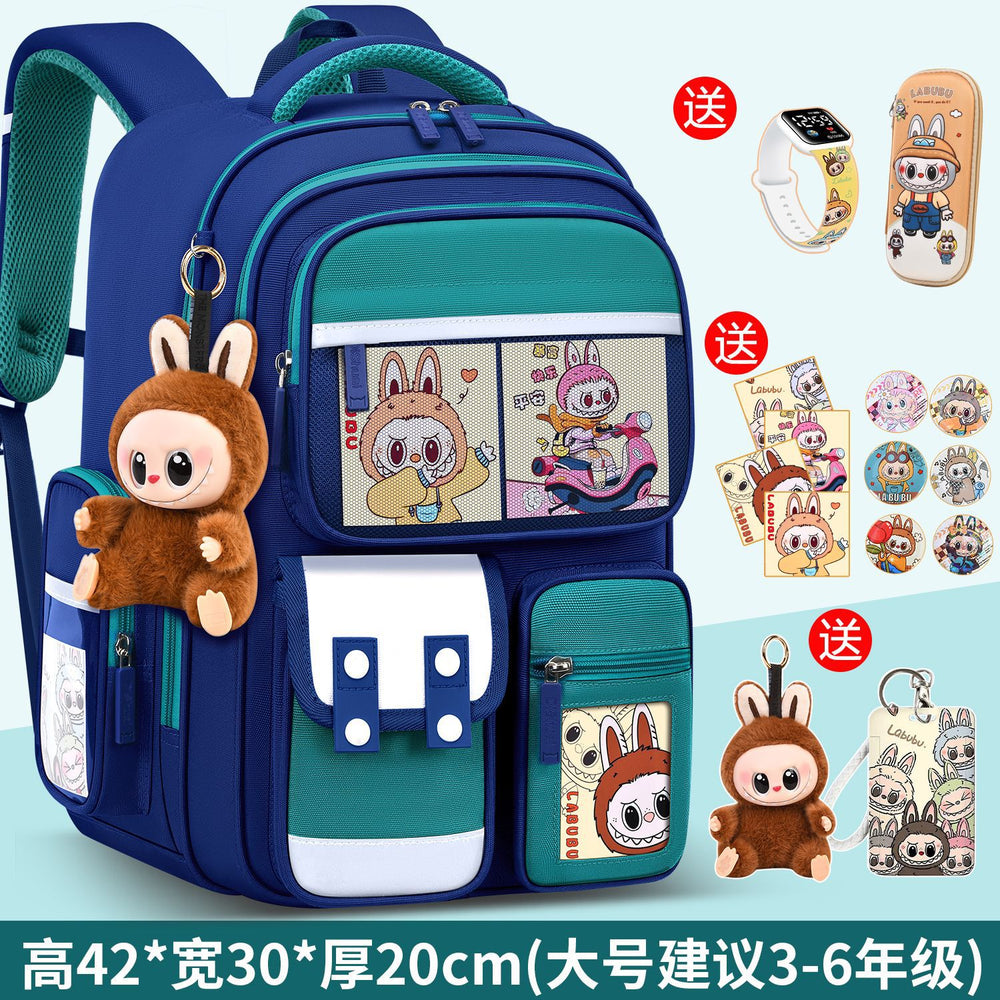 2026 new labubu backpack for girls, elementary school students grades 1-6, boys' lightweight kids' backpack, spine protection, and weight reduction