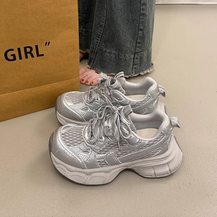 European style versatile parisian dad sneakers women's chunky platform casual shoes 2026 spring/summer mesh breathable outdoor athletic shoes