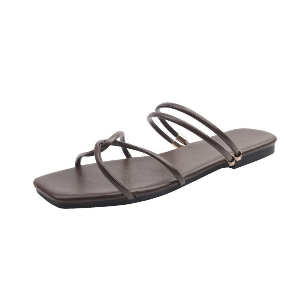 French-style flat square-toe slippers, fairy shoes, outdoor wear, 2025 new summer beach sandals