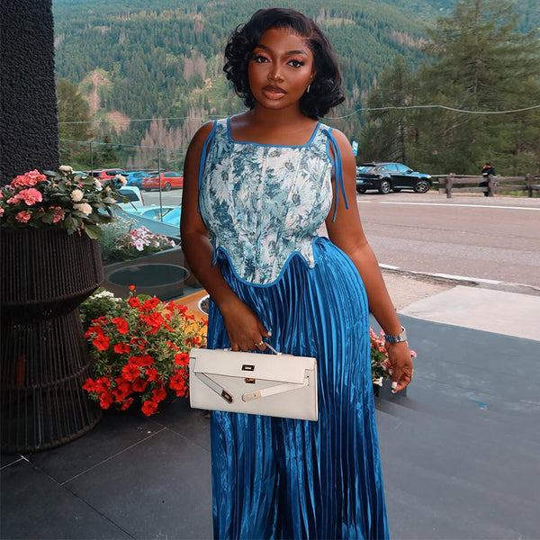 European and American  women's clothing 2025 autumn new temperament irregular straps sleeveless top pleated skirt set