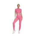 Ready-to-ship matte ribbed athletic short sleeve zip-up cardigan and pants set - seamless yoga two-piece for running and fitness