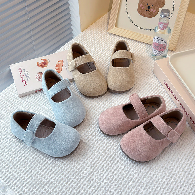 ins children's Mori small leather shoes 2025 spring and autumn new Korean version of girls soft-soled princess shoes frosted Doudou single shoes