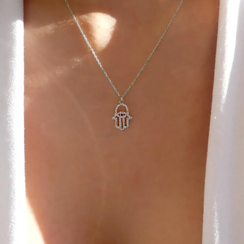 Wholesale "hand of god" crystal necklaces - european & american cross-border jewelry, minimalist evil eye, unique clavicle chains for women, accessible luxury
