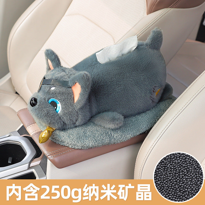 Car tissue box, armrest box, pumping carton, creative car bamboo charcoal bag ornament, high-end doll, car decoration
