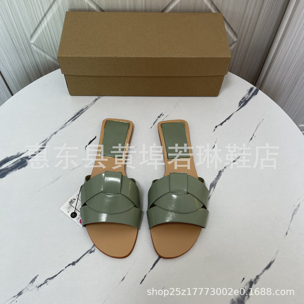 Z home 2023 black flats shoes summer new arrival nude square toe cross casual outwear flats sandals women
