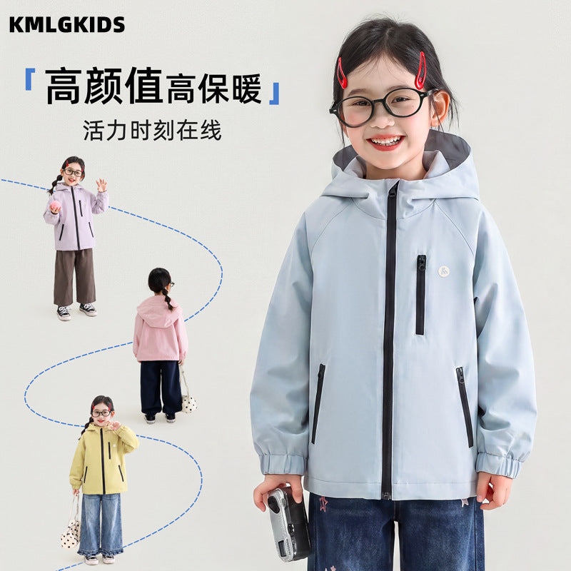 Factory wholesale korean style girls' outdoor multi-color windbreaker autumn new children's clothing small and medium kids hooded jacket