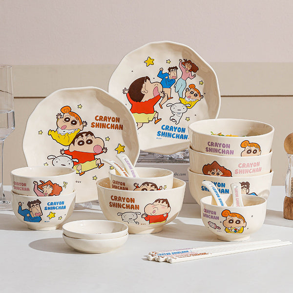 Crayon Xiaoxin cartoon ceramic bowl High value ceramic tableware Children's household rice bowl Plate spoon Cute soup bowl