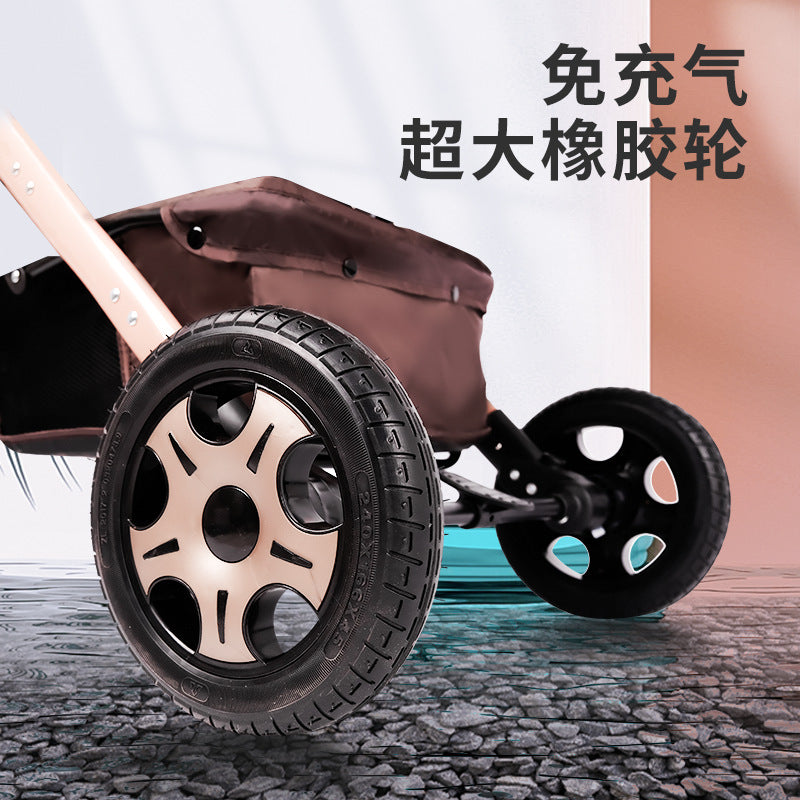 Baby stroller - reclining, foldable, all-season, two-way push, four-wheel rubber shock absorption, infant carriage