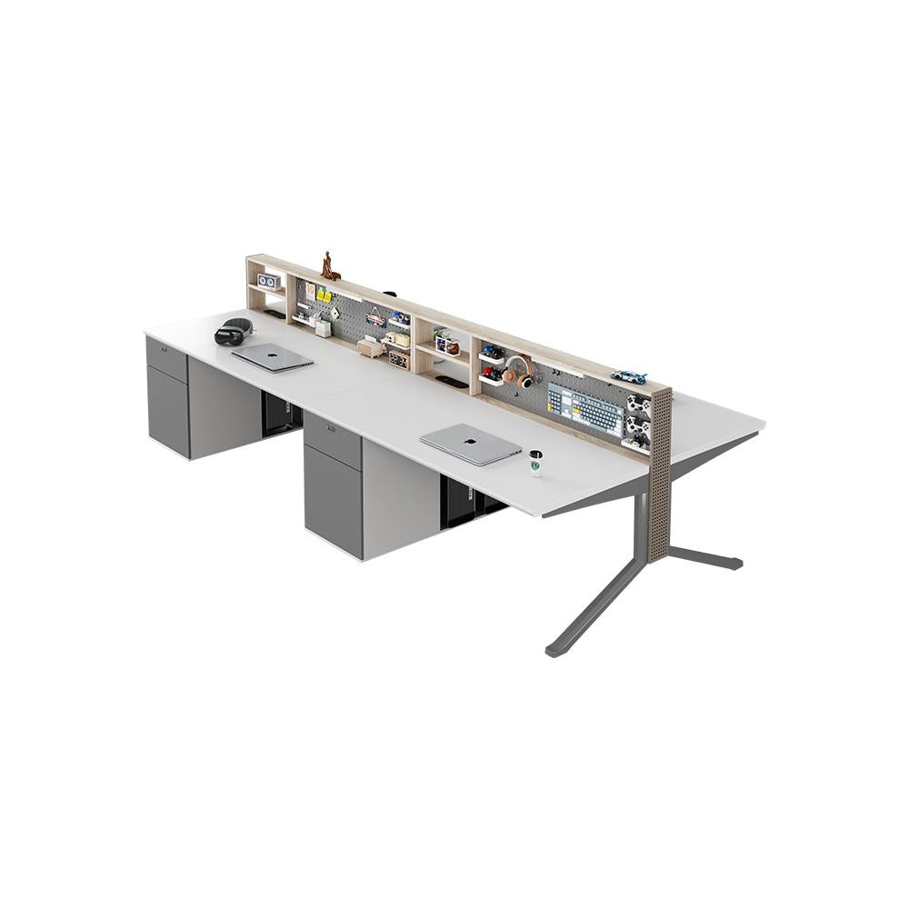Office desk employee workstation, minimalist modern double four-person position, perforated board hanging panel, storage partition, desk and chair combination
