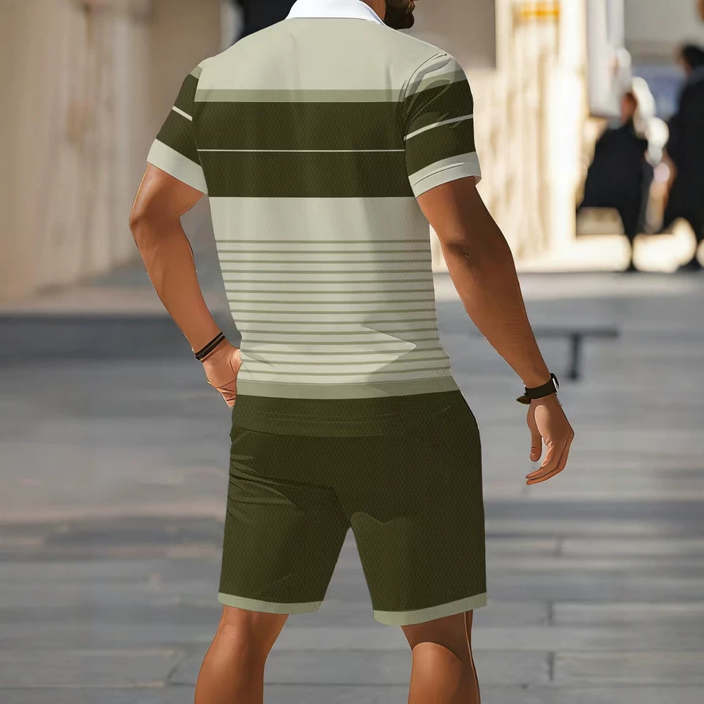 hot-selling men's polo shirt set, new summer two-piece casual short-sleeve and shorts set, dropshipping available