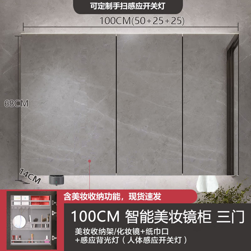 Smart makeup bathroom mirror cabinet storage wall-mounted bathroom mirror with lamp solid wood storage manufacturer wholesale