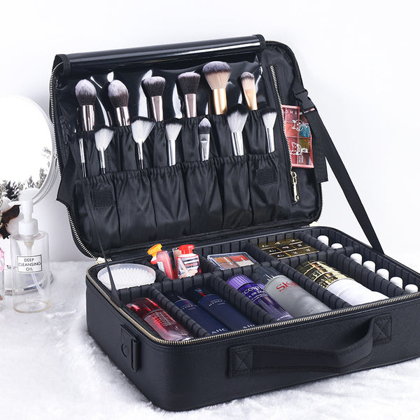 Professional multifunctional baffle PU cosmetic bag, cosmetic storage, double-layer heel makeup, nail embroidery, portable cosmetic case