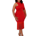 D357 independent station fashionplus size women's clothing  summer new style pure color hip tassel pencil skirt african dress