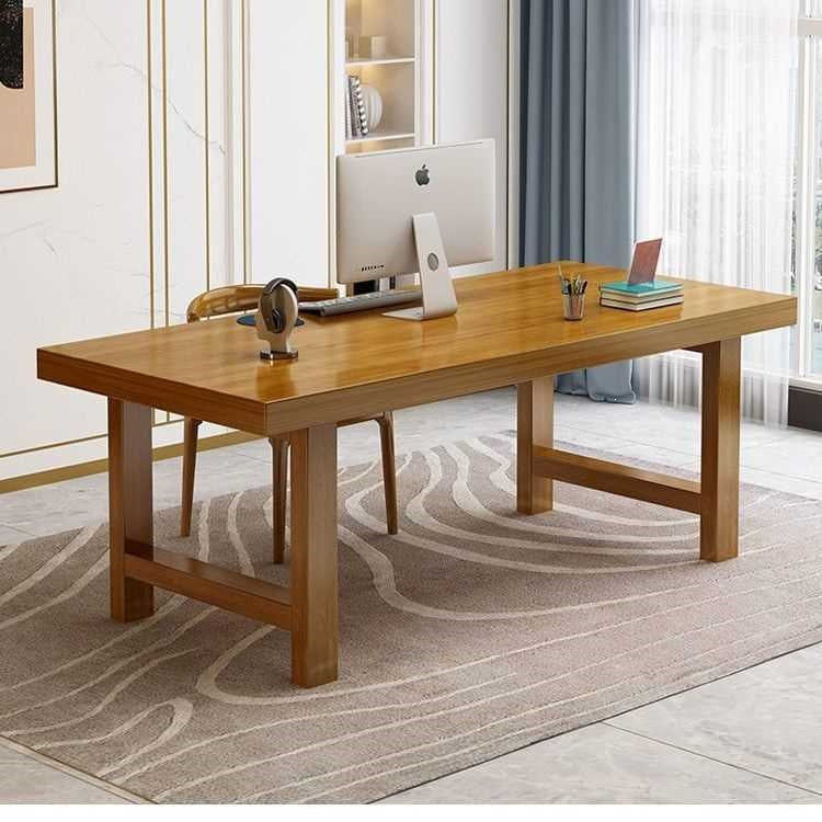 Modern minimalist extra-thick solid wood computer desk for office, living room, home desktop, study, rectangular rounded corner desk