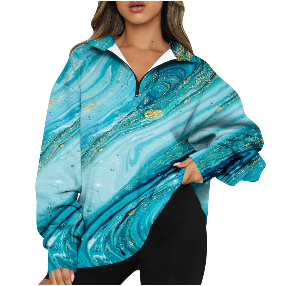 new european and american style  print top - women's half-zip pullover long sleeve sweatshirt