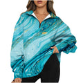 new european and american style  print top - women's half-zip pullover long sleeve sweatshirt