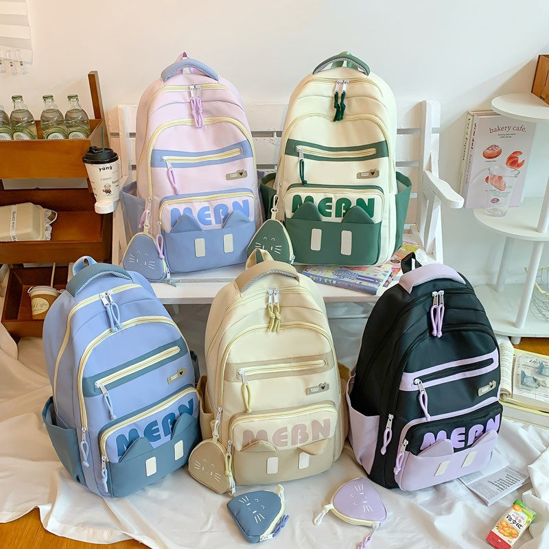 New cute and sweet backpack, junior high school student schoolbag for women, large capacity, small fresh and anti-splashing light backpack.