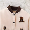 Girls' fall/winter baseball jacket & pleated plaid skirt set - cute bear embroidery, two-piece outfit for kids