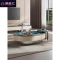 Italian light luxury crystal stone coffee table - modern minimalist home creative stainless steel microcrystalline stone oval/small round coffee table