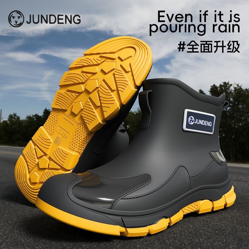 Short fashionmen's abrasion resistant kitchen fishing rain boots men's waterproof rain shoes non-slip work site rubber shoes heattech
