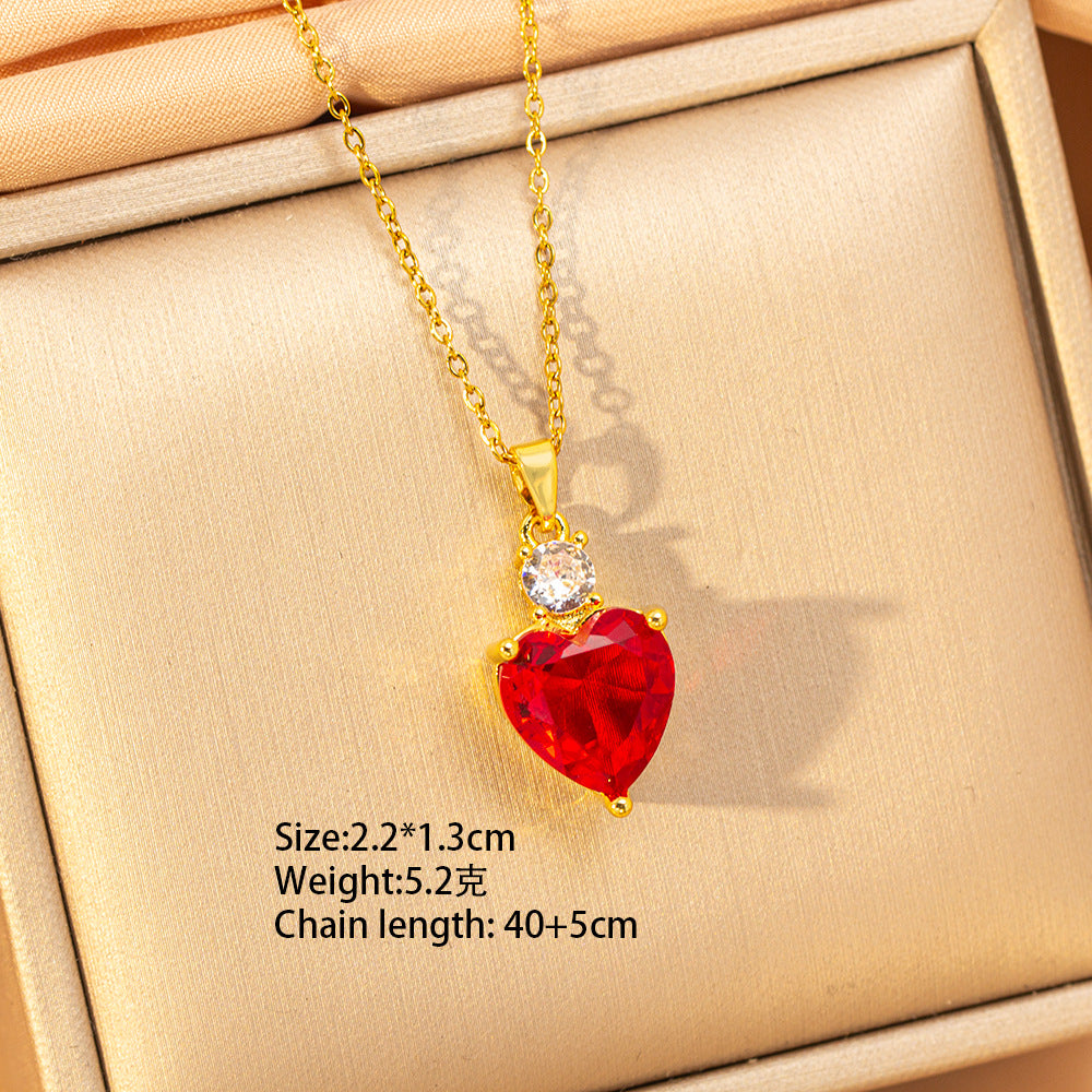 【titanium steel】copper inlaid zircon light luxury new style ruby necklace women's high-end fashion versatile elegant sweater chain jewelry