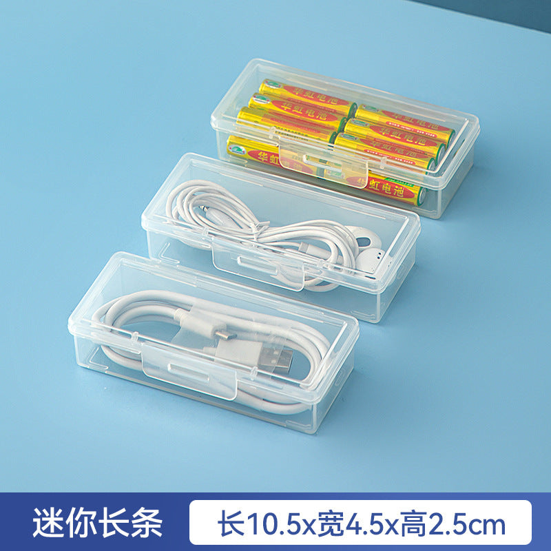 Desktop long rectangular storage box with lid grid transparent storage box flip plastic data cable storage box