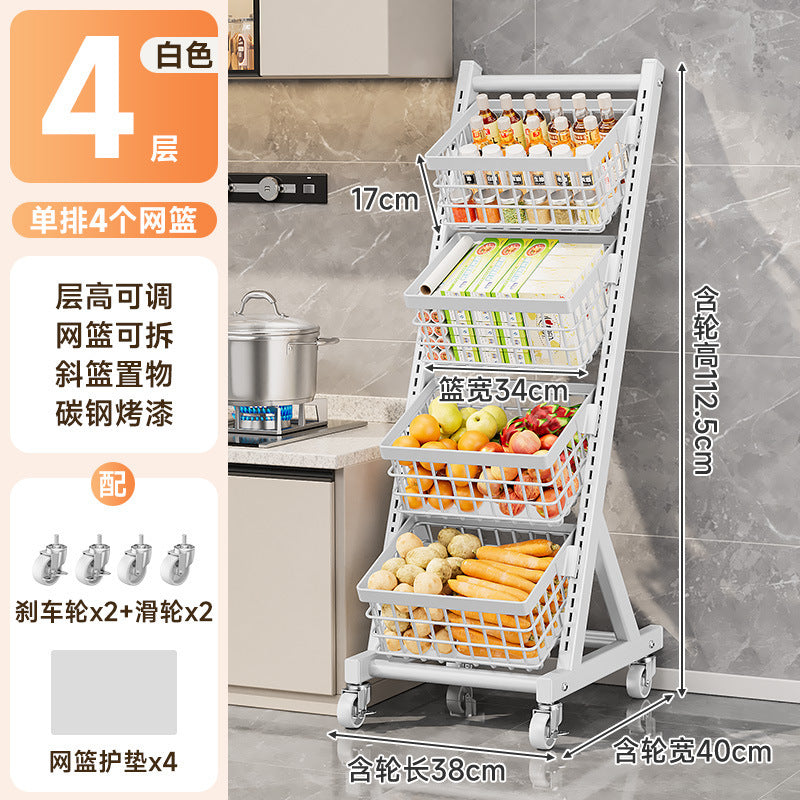 Kitchen storage rack Floor-to-ceiling multi-layer vegetable and fruit multi-functional vegetable basket Living room snack storage rack with wheels