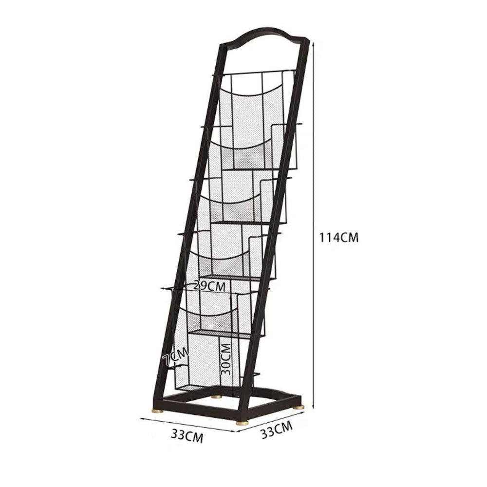 Minimalist multi-tier magazine rack display stand - freestanding bookshelf organizer for newspapers, magazines, and storage