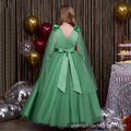 Custom-made girls' tulle dress, longline bow detail, children's princess gown with shawl, elegant european and american style, cross-border e-commerce