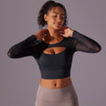 Fashionsexy beautiful back bubble wrap push up sports bra fake two-piece mesh long sleeves all-in-one cup women's yoga fitness wear