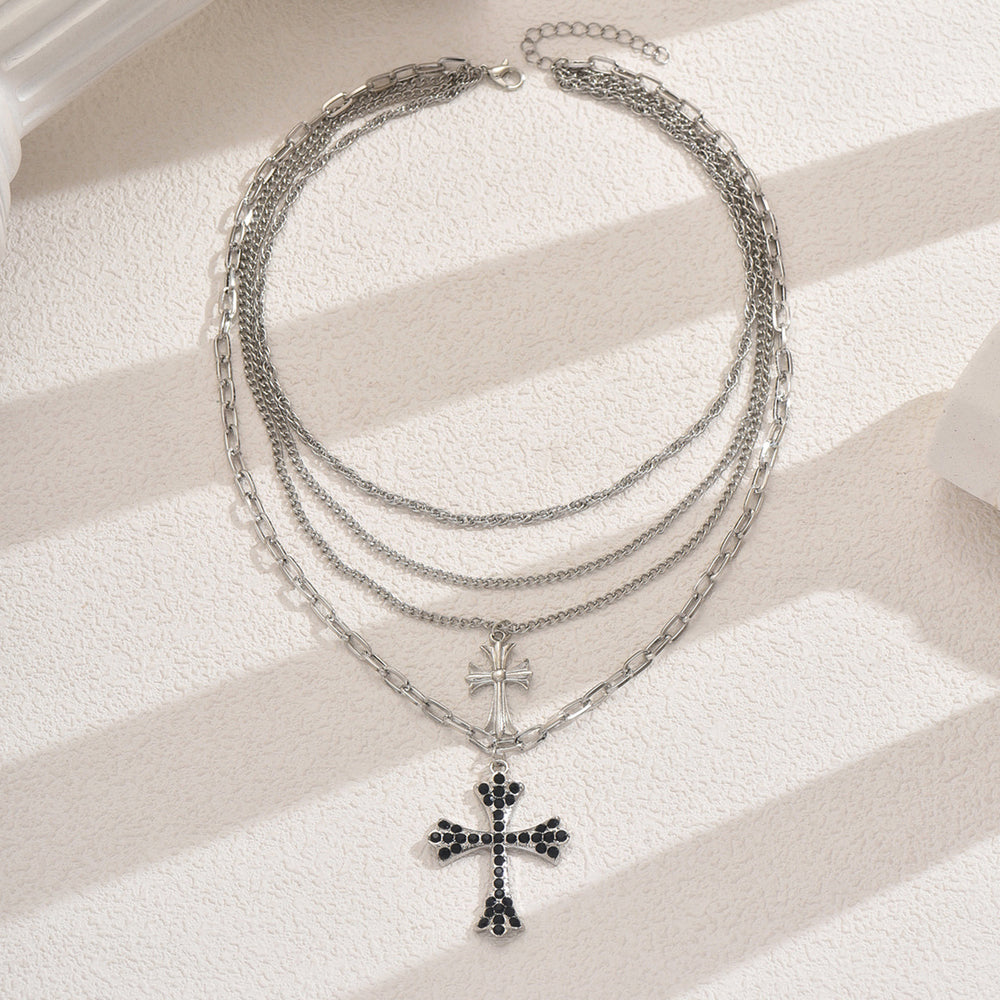 Hip-hop choker wholesale, european and american cross-border jewelry, multi-layered stacked cross pendant necklace, women's high-end collarbone chain