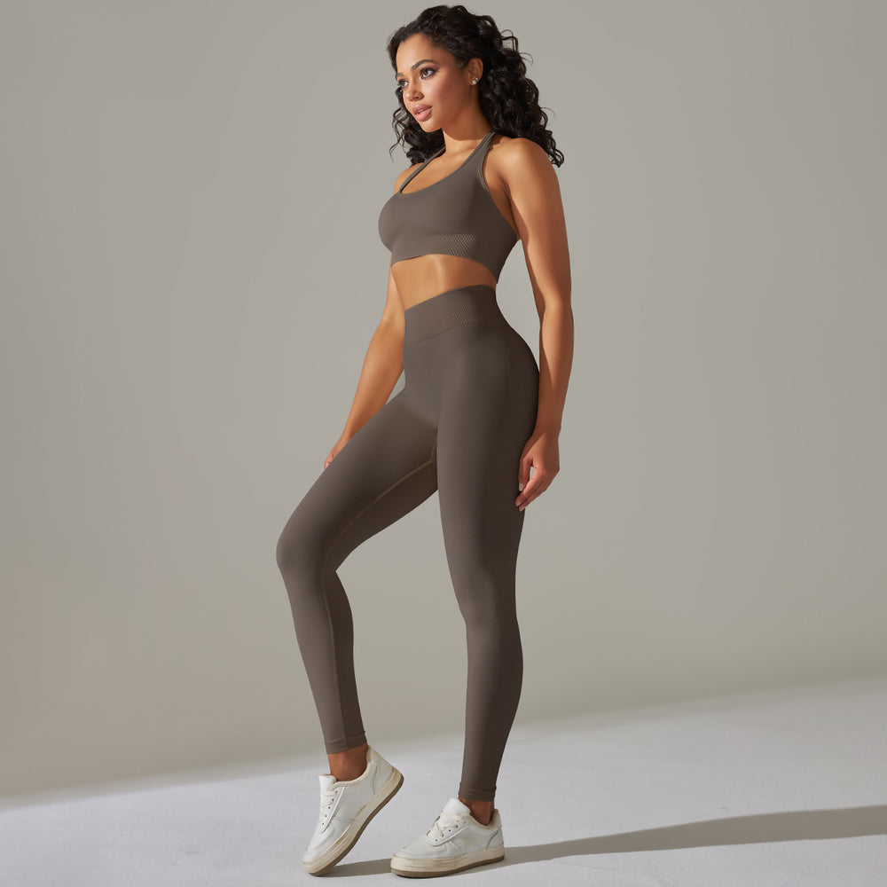 European and american cross-border seamless backless halter sports bra yoga set - fitness bra and yoga pants two-piece set for women