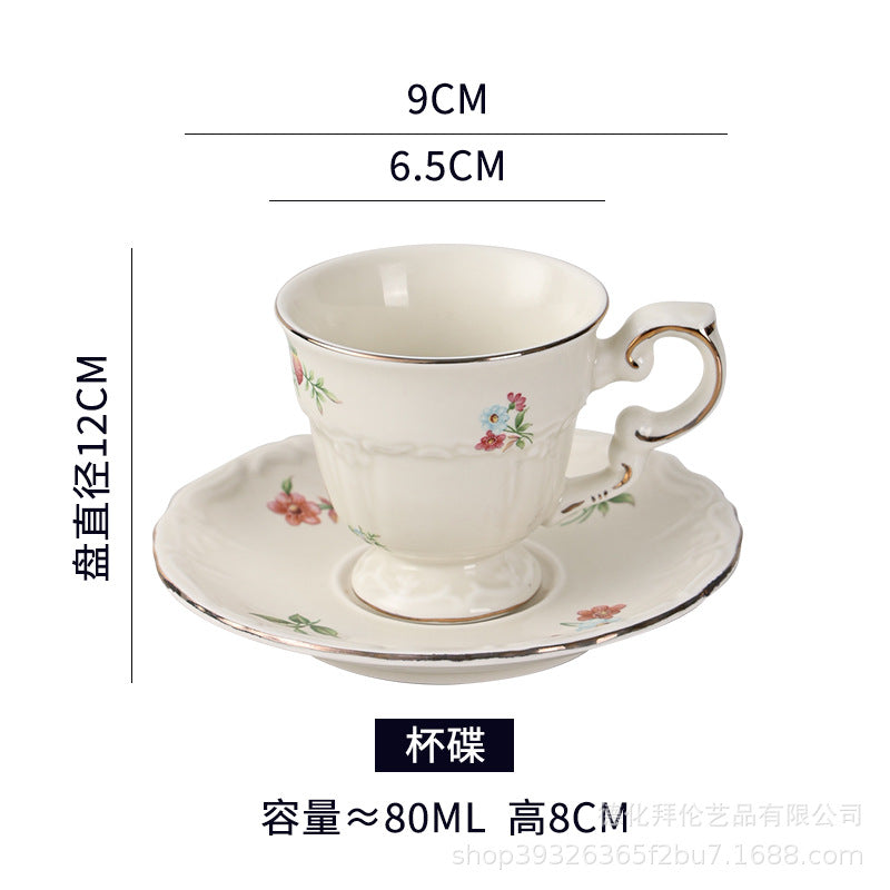 French retro romantic afternoon tea cup and saucer set, fresh floral ceramic coffee cup set, exquisite
