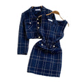 Autumn winter tweed style socialite elegantlong sleeves tweed outweartwo-piece set waist vest hip cover dress women