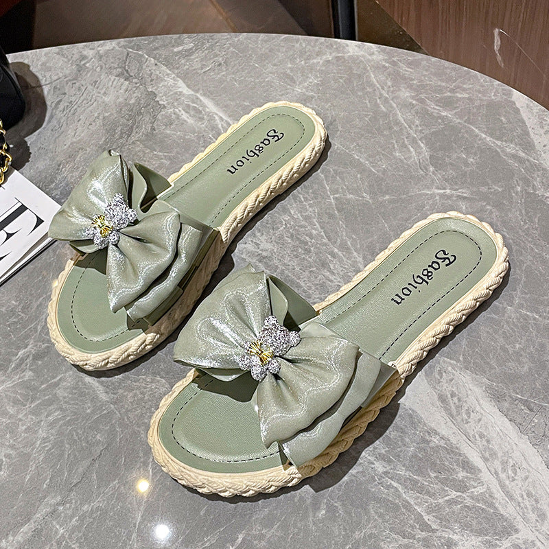 Best selling sparkling bear slippers women's summer outwear new arrival popular insfashionbowsnon-slip beach slippers